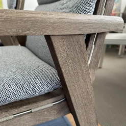 Essgruppe Gio Outdoor Teak Antique Grey Stühle Bezug Stoff Ecate Blau Weiß