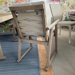 Essgruppe Gio Outdoor Teak Antique Grey Stühle Bezug Stoff Ecate Blau Weiß