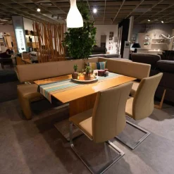 Essgruppe MR 2000 Tisch Kernbuche Geölt Sockel Granit Mit Bank Und 2 Freischwingern