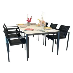 Essgruppe Outdoor Unite Platte Keramik Bianco Statuario Weiß Grau Mit 6 Stühlen