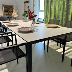 Essgruppe Outdoor Unite Platte Keramik Bianco Statuario Weiß Grau Mit 6 Stühlen