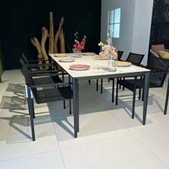 Essgruppe Outdoor Unite Platte Keramik Bianco Statuario Weiß Grau Mit 6 Stühlen