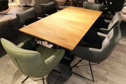 Essgruppe Paritta Limone 2 Stühle Leder Anthrazit Und Olive Grün Tisch Balkeneiche Massiv Gestell Metall Schwarz