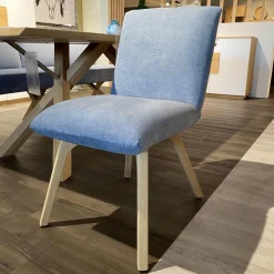 Essgruppe Signatura In Rustikal Asteiche Bianco Polsterbezug Grau Blau Mit 3 Stühlen Milo