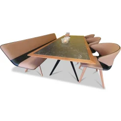 Essgruppe Solid Tisch Bank 3 Stühle Nussbaum Massiv Geölt