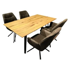 Essgruppe Taiga Tappas Sessel Stoff Aberdeen Anthrazit Gestell Eisen Schwarz Tisch Balkeneiche Natur Massiv