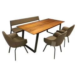 Essgruppe Terso Esstisch Nussbaum Rustikal Massiv 3 Stuhlsessel 1 Bank Leder Colorado Pistazie