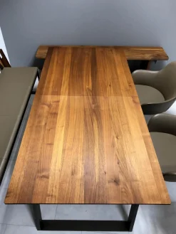 Essgruppe Terso Esstisch Nussbaum Rustikal Massiv 3 Stuhlsessel 1 Bank Leder Colorado Pistazie