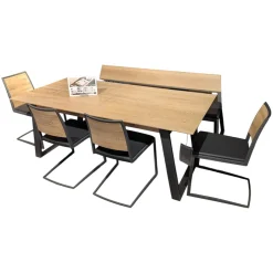 Essgruppe Terso Rustikale Asteiche Massiv Bianco Leder Colorado Anthrazit