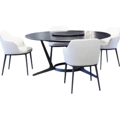 Essgruppe Tisch Astrum Marmor Maquinia Schwarz Matt mit 4 Stühlen Caratos