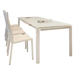 Essgruppe Tisch Chat Lack Weiß Glas Weiß Ausziehbar mit 4 Stühlen Weiß