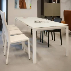 Essgruppe Tisch Chat Lack Weiß Glas Weiß Ausziehbar mit 4 Stühlen Weiß