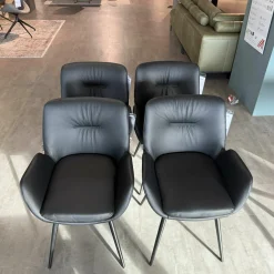 Essgruppe V-Galvino Tischplatte Alteiche Rustiko Stühle Nappaleder Rind Schwarz