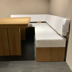 Essgruppe Vicenza Bank 3 Stühle Leder Weiß Tisch Eiche Massiv Geölt