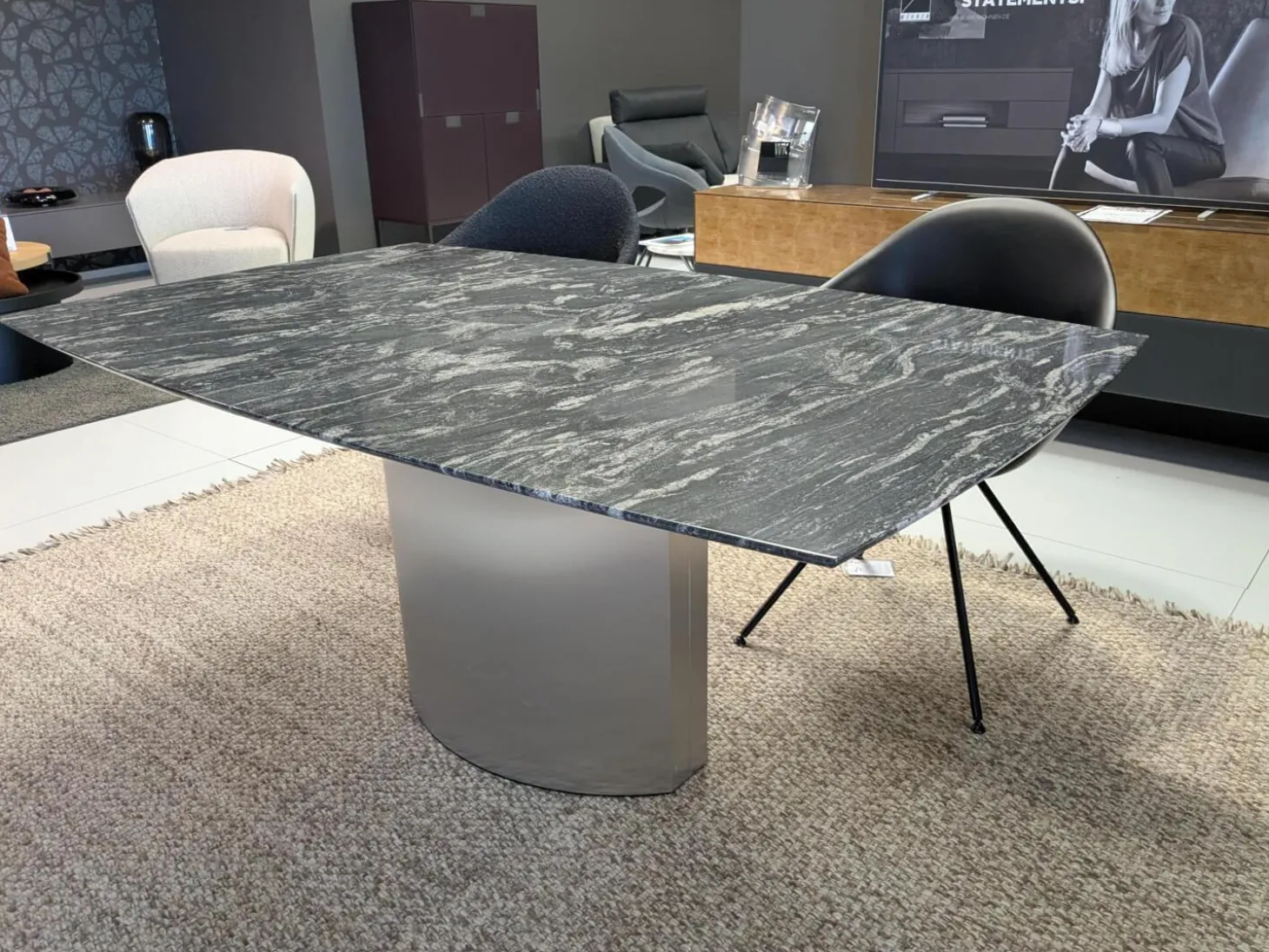 Esstisch 1224 Adler II Paradiso Aktion Steinplatte Fuß Edelstahl Poliert mit Auszug