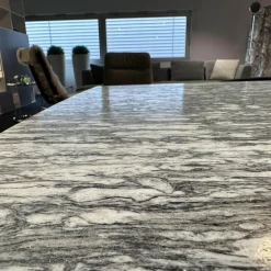 Esstisch 1224 Adler II Stein Bootsförmig PG 2 Grigio Beola Sockel Edelstahl Oval Tischplatte Ausziehbar