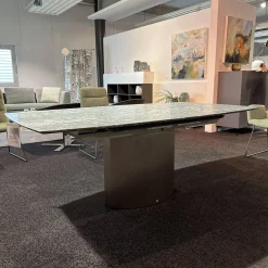 Esstisch 1224 Adler II Stein Bootsförmig PG 2 Grigio Beola Sockel Edelstahl Oval Tischplatte Ausziehbar