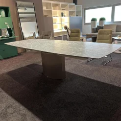 Esstisch 1224 Adler II Stein Bootsförmig PG 2 Grigio Beola Sockel Edelstahl Oval Tischplatte Ausziehbar