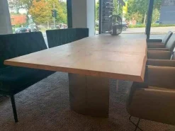 Esstisch 110-2 Bergahorn Massiv mit Baumkante Gewölbte Wangen mit Edelstahl