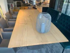 Esstisch 110-2 Bergahorn Massiv mit Baumkante Gewölbte Wangen mit Edelstahl