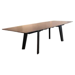 Esstisch 1460 Fontana Platte Quarzit Brown Silk Braun Geledert Sockel Eiche Dunkelgrau Gebeizt Und Lackiert Mit Auszug