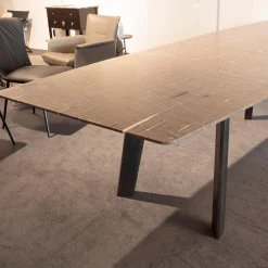 Esstisch 1460 Fontana Platte Quarzit Brown Silk Braun Geledert Sockel Eiche Dunkelgrau Gebeizt Und Lackiert Mit Auszug