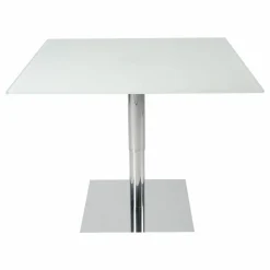 Esstisch 1010 Lift IV Satiniertes Weissglas Bodenplatte Matt-Chrom