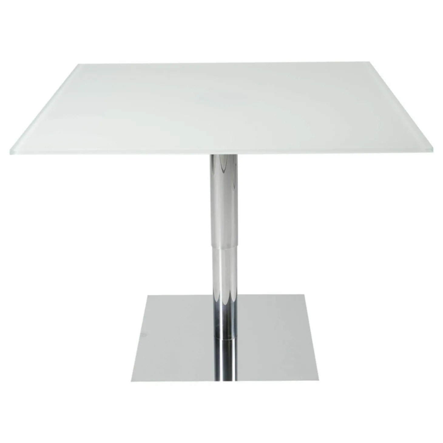 Esstisch 1010 Lift IV Satiniertes Weissglas Bodenplatte Matt-Chrom