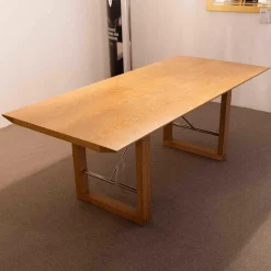 Esstisch 120 Pergola Eiche Gekalkt Verstrebung Edelstahl Poliert