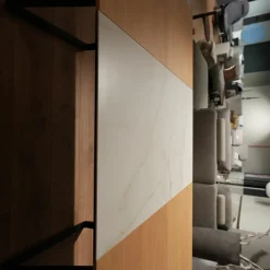 Esstisch 939-211 Tischplatte Eiche Furniert Lackiert Gestell Stahl Schwarz Mit Auszugplatte Keramik Calacatta