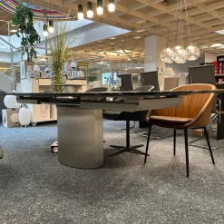 Esstisch Adler 1224 Platte Gneis Silver Paradiso Grau Geledert Sockel Edelstahl Matt Geschliffen Ohne Rollen