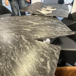 Esstisch Adler 1224 Platte Gneis Silver Paradiso Grau Geledert Sockel Edelstahl Matt Geschliffen Ohne Rollen