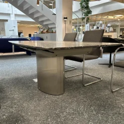 Esstisch Adler 1224 Platte Gneis Grigio Beola Grau Geledert Sockel 2 Oval Edelstahl Matt Geschliffen Ohne Rollen