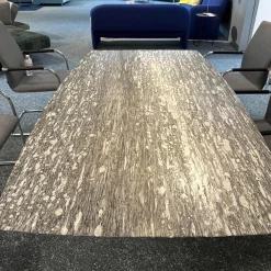 Esstisch Adler 1224 Platte Gneis Grigio Beola Grau Geledert Sockel 2 Oval Edelstahl Matt Geschliffen Ohne Rollen