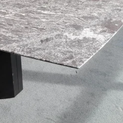 Esstisch Adler ll Platte Gneis Silver Paradiso Grau Geledert Sockel Oval Schwarz Beschichtet Ohne Rollen