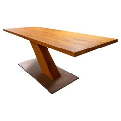 Esstisch Balance Wildeiche Massiv Fußplatte Edelstahl