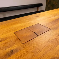 Esstisch Balance Wildeiche Massiv Fußplatte Edelstahl