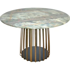 Esstisch Basket Stein Platte Rainforest Green Grün Gestell Messinglasur Bronze