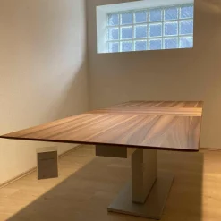 Esstisch Battuta Platte Nussbaum Gewachst Ausziehbar Sockel Chromfarbig