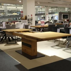 Esstisch Brest Wildeiche Geölt Bodenplatte Schwarzgrau Mit Synchronauszug