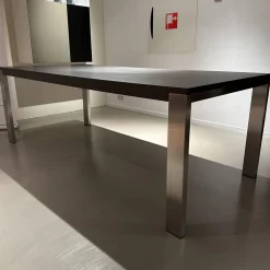 Esstisch Bridge Tischplatte Hpl Duropal Open Ovid Muskat RVS 37011 Schwarz Braun Gestell Metall Chrom