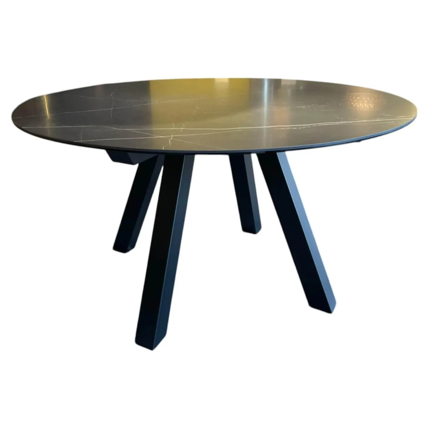 Esstisch Duero Rund Tischplatte Keramik LC 7011 Schwarz Mit Weißen Akzenten Gestell Metall Pulverbeschichtet Schwarz