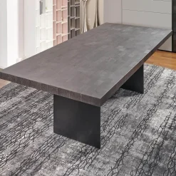 Esstisch Duo Brandeiche Schwarz Strukturiert Und Gebürstet Geölte HolzausführungHirnholzblöcke Schwarz Füße Stahl Pulverbeschichtet Schwarz