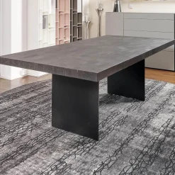 Esstisch Duo Brandeiche Schwarz Strukturiert Und Gebürstet Geölte HolzausführungHirnholzblöcke Schwarz Füße Stahl Pulverbeschichtet Schwarz