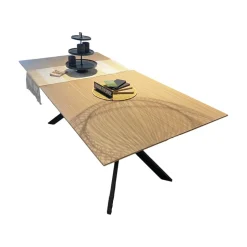 Esstisch Eldur Platte Bambus 75 Cloud Gestell Boomerang Metall Schwarz Pulverbeschichtet