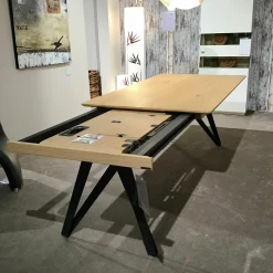 Esstisch ET116 Ron Wildeiche Hell Soft Gebürstet Gestell Anthrazit mit Klappeinlage