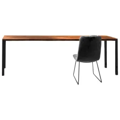 Esstisch Ferro Line 220x90 Nussbaum Geölt Rustikal Gestell Schwarz