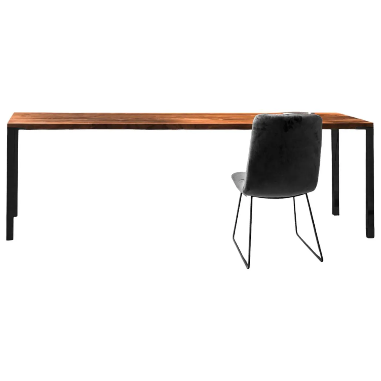 Esstisch Ferro Line 220x90 Nussbaum Geölt Rustikal Gestell Schwarz