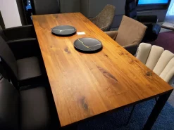 Esstisch Ferro Line 220x90 Nussbaum Geölt Rustikal Gestell Schwarz