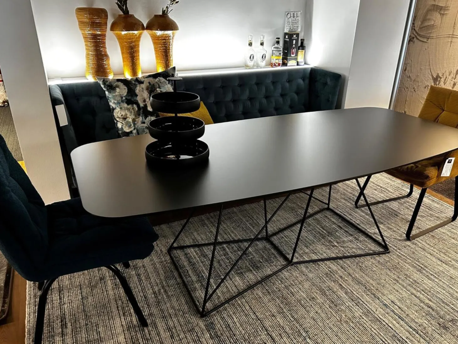 Esstisch Flow Platte HPL Anthrazit Drahtgestell Schwarz